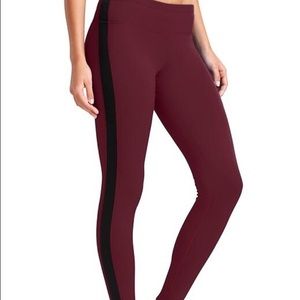 ATHLETA Maroon fleece leggings with black stripe